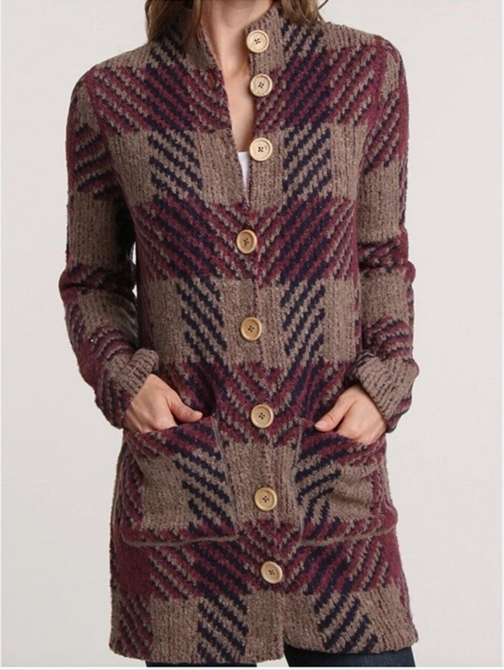 Free People Womens Polly Magoo Plaid Wool Blend Long Cardigan Sweater Size Small